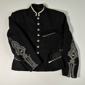 VTG PARASUCO Wool‎ Military Jacket Embroidered Zipper Punk Emo Goth Biker Coat M